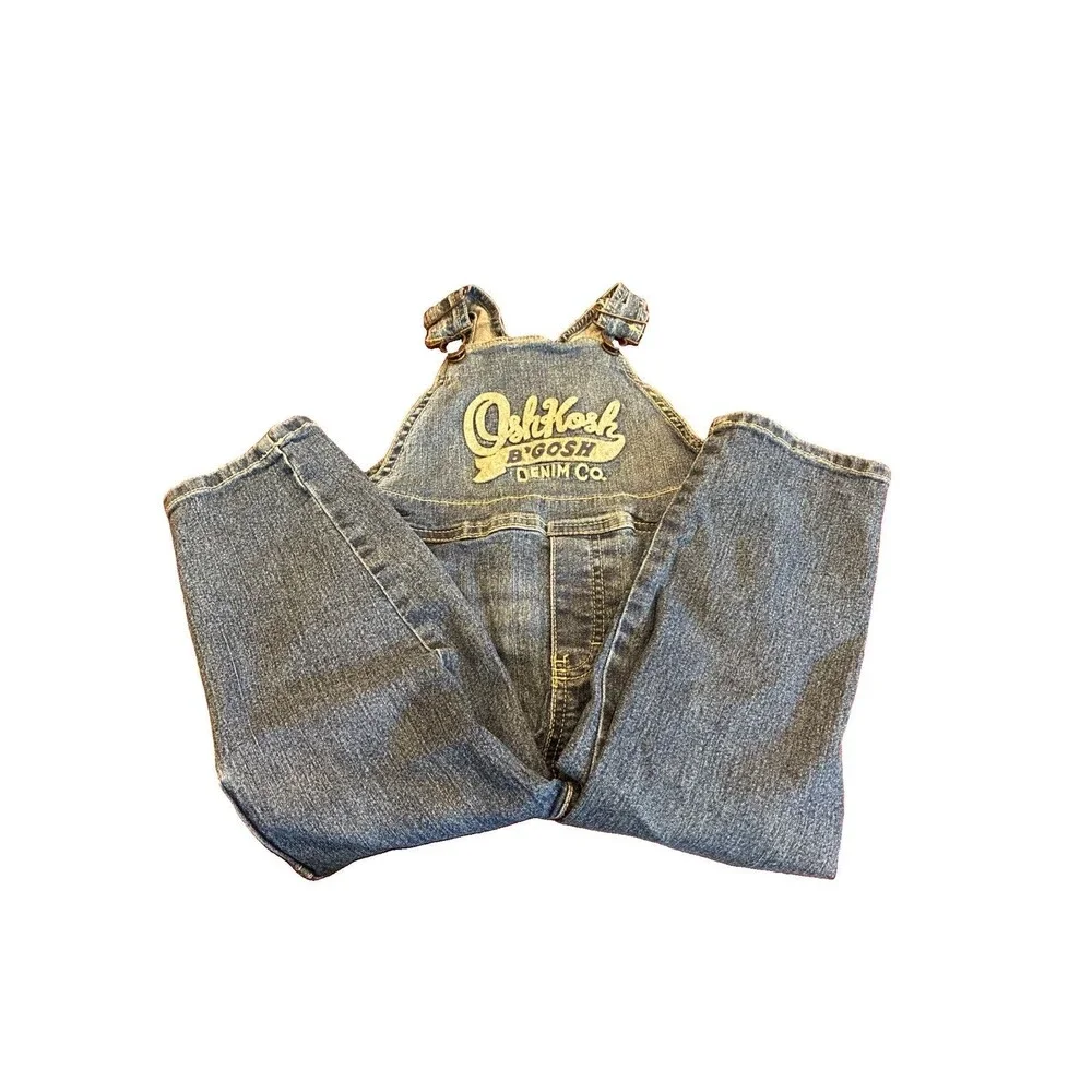 OshKosh Bgosh Toddler Overalls 3T Blue Denim Vestbak Embroidered Patch Logo Bib